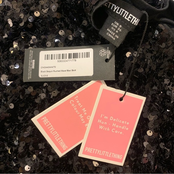 NWT PrettyLittleThing Black Sequin Ruched Waist Maxi Skirt - Picture 4 of 7